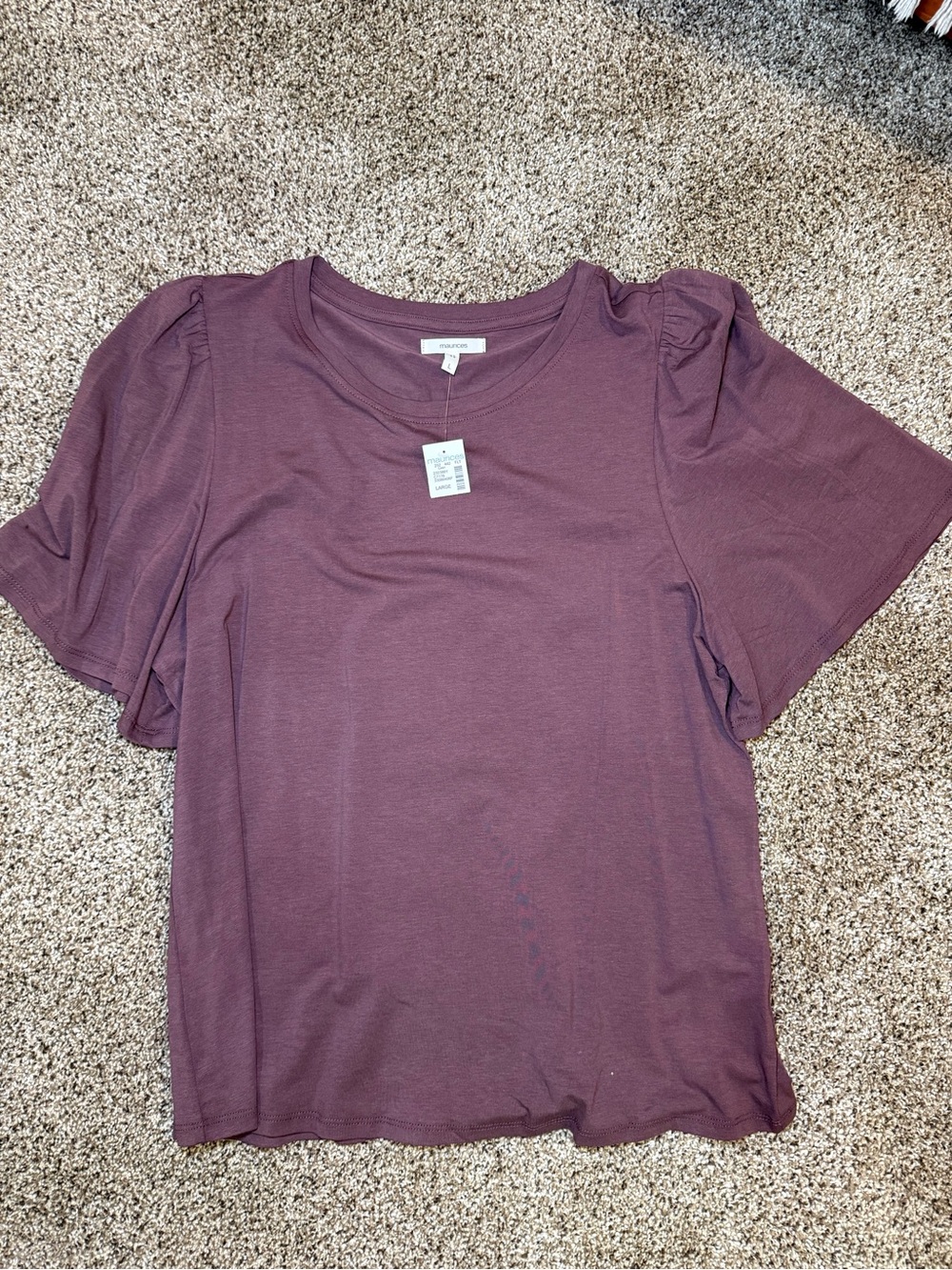 Maurices Plum Short Sleeve Flutter Puff Top